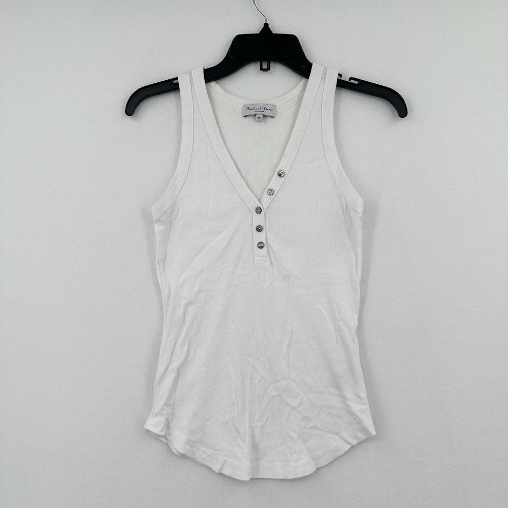 Michael Stars Henley Tank Top Womens Size XS white Y2K Inspired Basic Summer‎